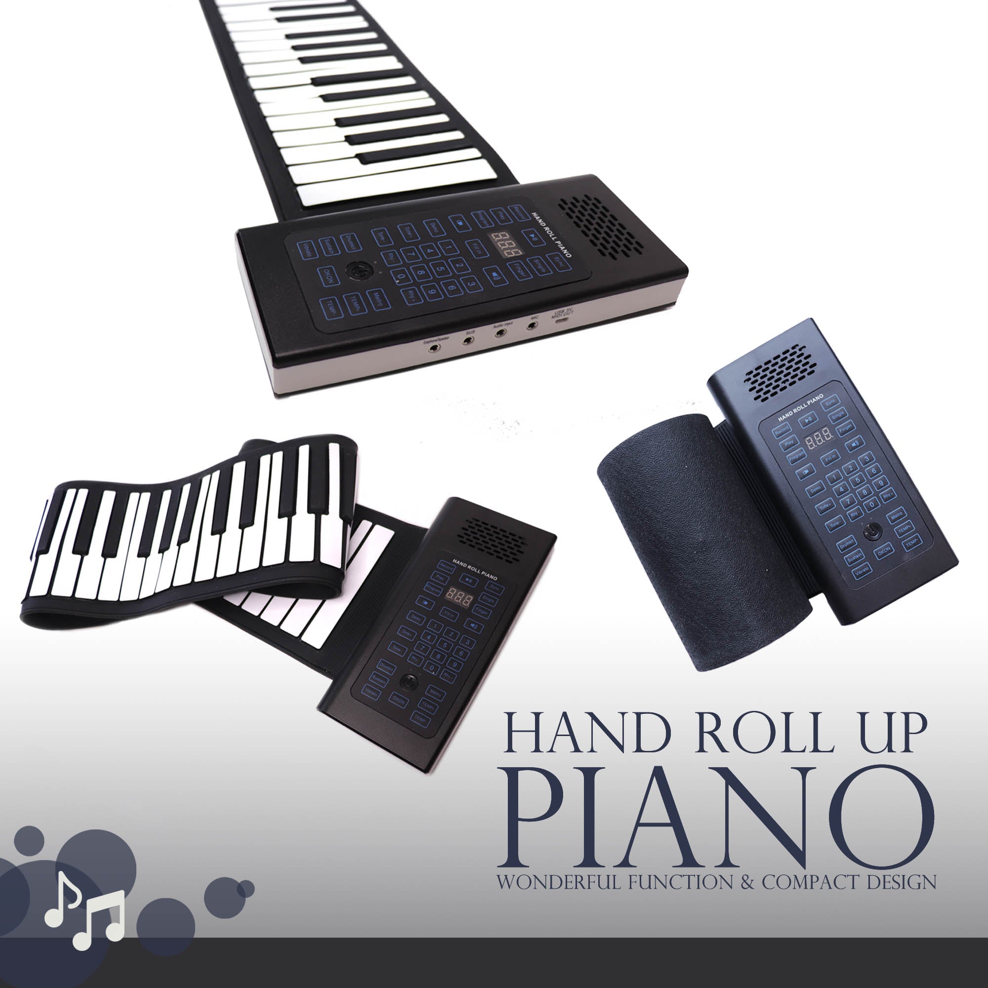 61-Key Roll Up Piano, Rechargeable Portable Piano Keyboard